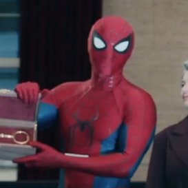 with flash from the cameras he feels even more real, like this is literally spider-man getting his photo taken irl
