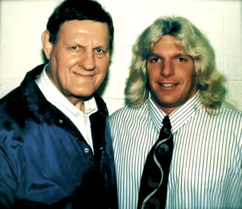 GaryCappetta's tweet image. @WWE executive, HHH, is now celebrating 30+ years in pro wrestling. Check out this #WCW @TripleH match I announced from early in his career and a photo of Paul along with his mentor, Killer Kowalski.