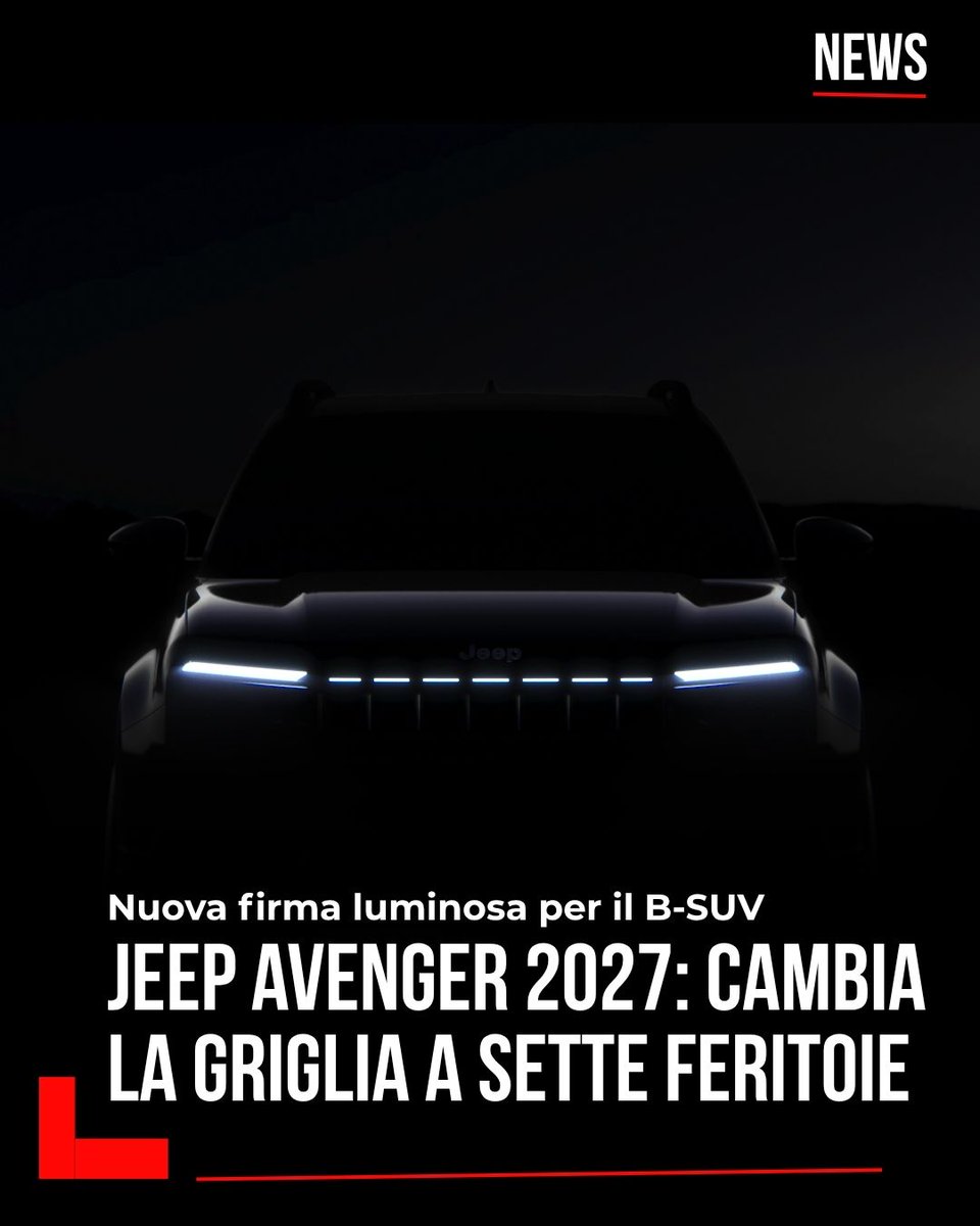 motorionline's tweet image. La #Jeep #Avenger si prepara al restyling puntando su un elemento chiave: la griglia a sette feritoie, ora reinterpretata con una nuova firma luminosa a LED integrata.

motorionline.com/jeep-avenger-2…

#Motorionline #JeepAvenger