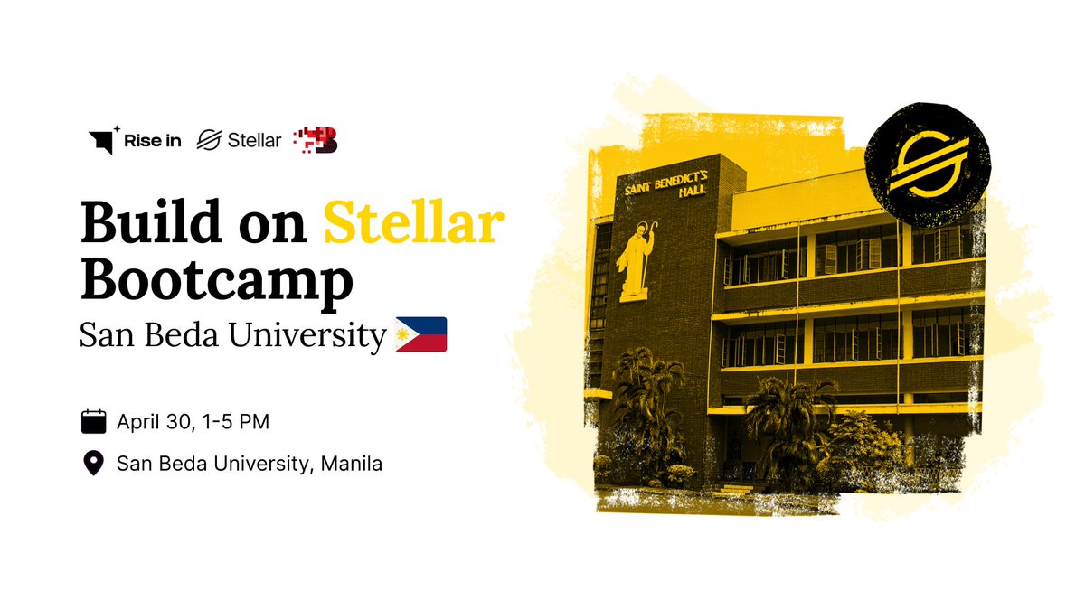 PHI_Stellar's tweet photo. Apr 30 | 1–5PM
Build on Stellar Bootcamp @ San Beda University Manila 🚀

Learn by doing — go from zero to MVP in one session.
Open to students &amp; devs curious about #Web3‌‌.

Register: https://t.co/zEctcfs9RQ

Magkita-kita tayo! 👀👨‍💻👩‍💻

#BuildOnStellar https://t.co/IL9AzwqyAY
