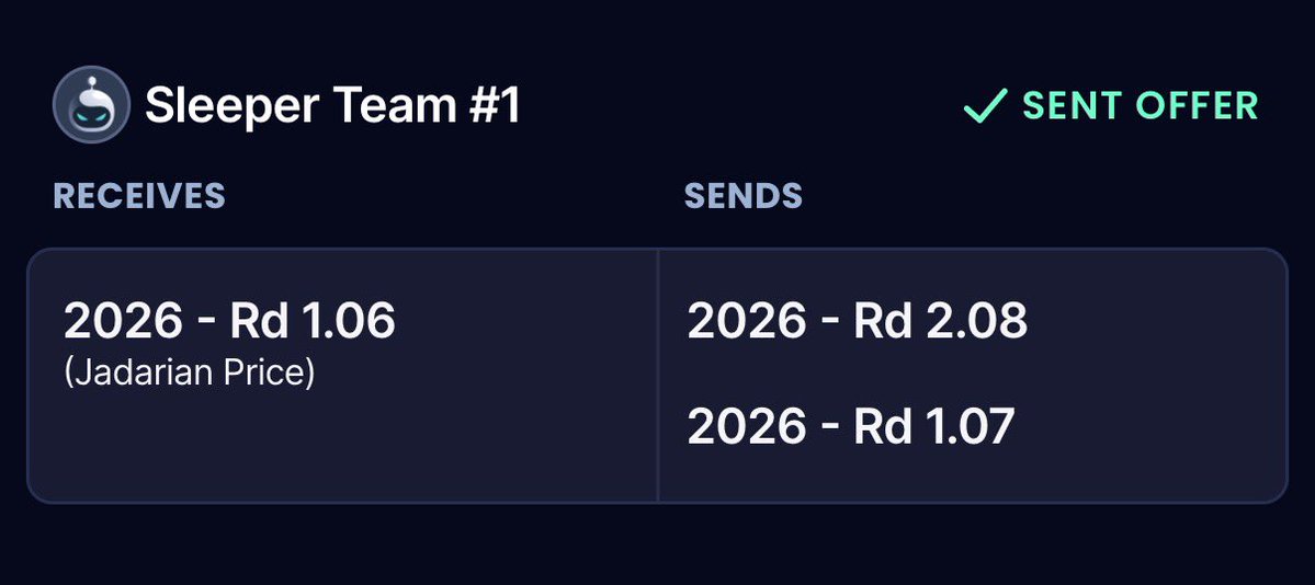 Paying the PRICE for your Guy
 (after Drafting Tate &amp; Tyson)

📦1.07 (Concepcion) + 2.08
💰1.06 Jadarian Price 

Thoughts?

You don't truly understand DRAFT VALUE until you make TRADES

Drop your Rookie Draft Trades👇