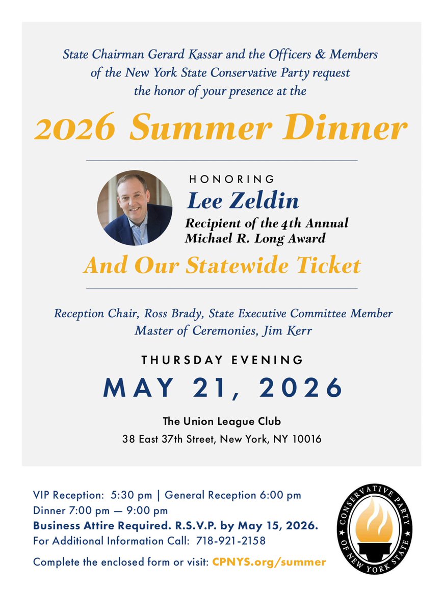 RossBrady's tweet image. Congressman &amp;amp; EPA Administrator Hon. Lee Zeldin will receive the Michael R. Long Award. Statewide candidates Bruce Blakeman, Joe Hernandez,  Sarita Komatireddy on hand. Buy a ticket, buy a table,  Register now. Tell them Ross sent you:)#brooklyn  #Conservative #republican #nys