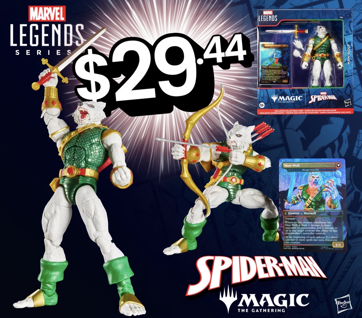 ToyWanderer's tweet image. ⚡️ AMAZON ⚡️ DEAL ⚡️ 

           💥 37% OFF

Marvel Legends x MAGIC: The Gathering
(Spider-Man)

MAN-WOLF

  💥   ~    $29.44    ~   💥 
amzn.to/41Z889p

#ad #marvellegends #hasbro #MagicTheGathering #actionfiguredeals