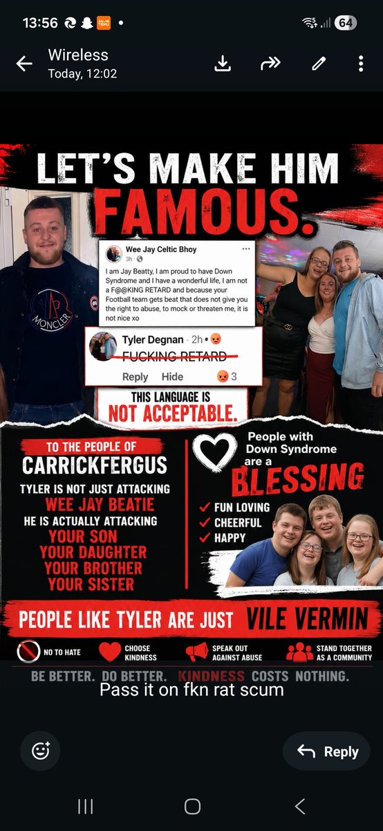 Disgusting comments from a fellow human and I will use that term very loosely