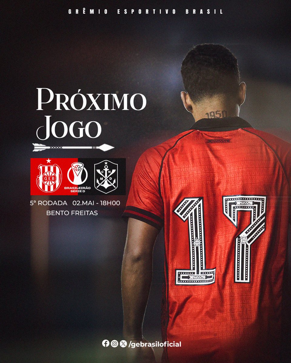 GEBrasilOficial's tweet photo. Próxima batalha! 💪🏽🇹🇹

O Xavante volta a campo no sábado (2), às 18h, contra o Marcílio Dias, no Bento Freitas. 

Juntos, vamos em busca da vitória! 🙌🏽

#VamosXavante
#BrasileiroSérieD https://t.co/BYUKXHq84F