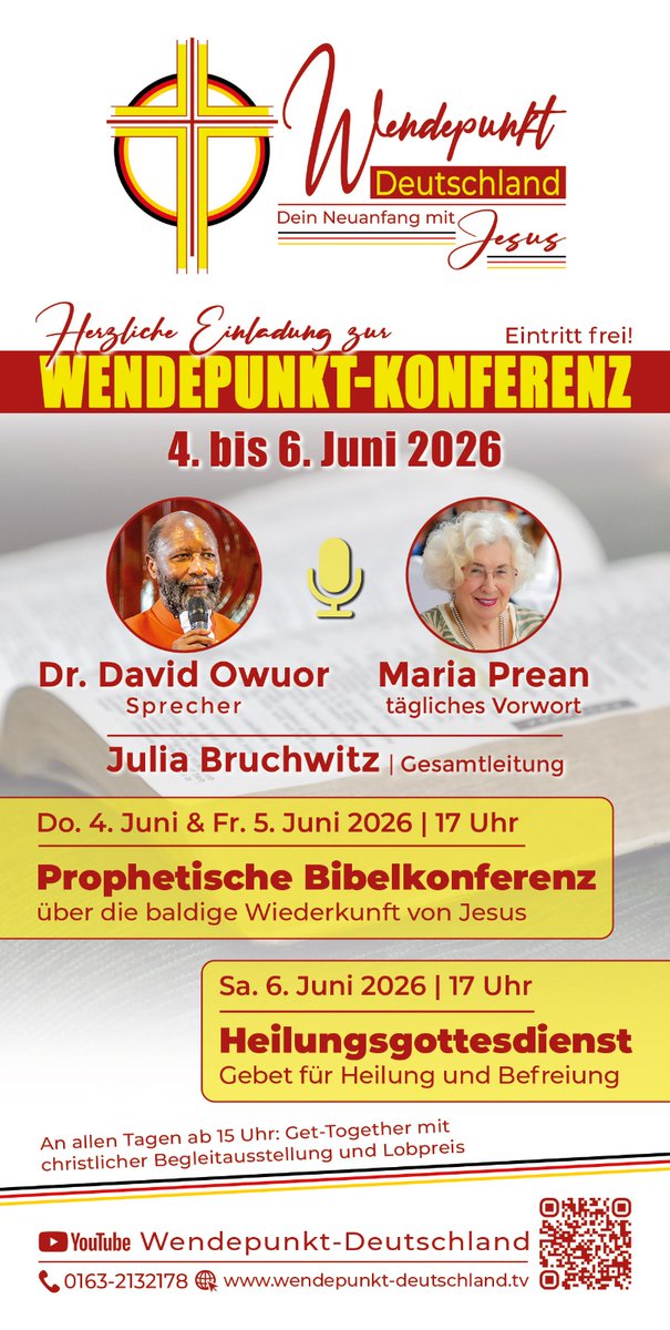 ASchulzGoerlitz's tweet photo. #Wendepunktdeutschland
Liebe Leute,
vom 4. bis 6. Juni 2026 findet in der Stadthalle in Herrenberg die WENDEPUNKT-Konferenz statt, zu der wir euch herzlich einladen möchten. Es erwartet euch eine prophetische Bibelkonferenz sowie ein Heilungsgottesdienst. https://t.co/mviHJ8r6CA https://t.co/ZXcknVtn9b