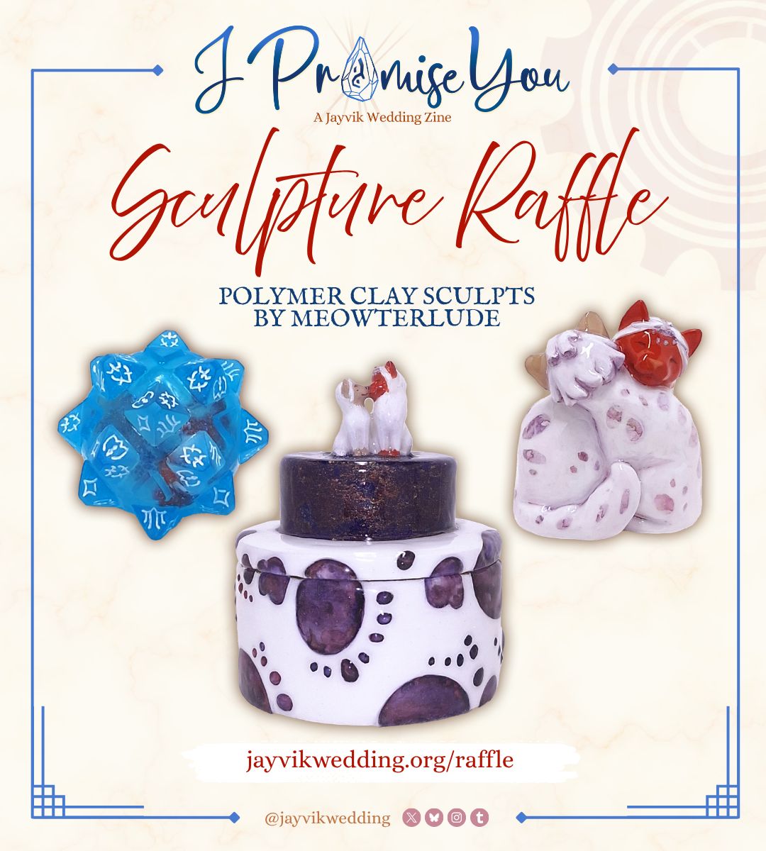 jayvikwedding's tweet photo. 🦋 SCULPTURE RAFFLE 🦋

Did you miss out on the beautiful cog pins by our amazing sculptor @/meowterlude (ig)? Here's your chance to win one of their beautiful handmade Jayvik sculpts! More info below! 🧵 #jayvik

🦋 Raffle closes May 4, 11:59 pm (PST)
🦋 https://t.co/wFIprtIMWX https://t.co/E0CHkzWjOn