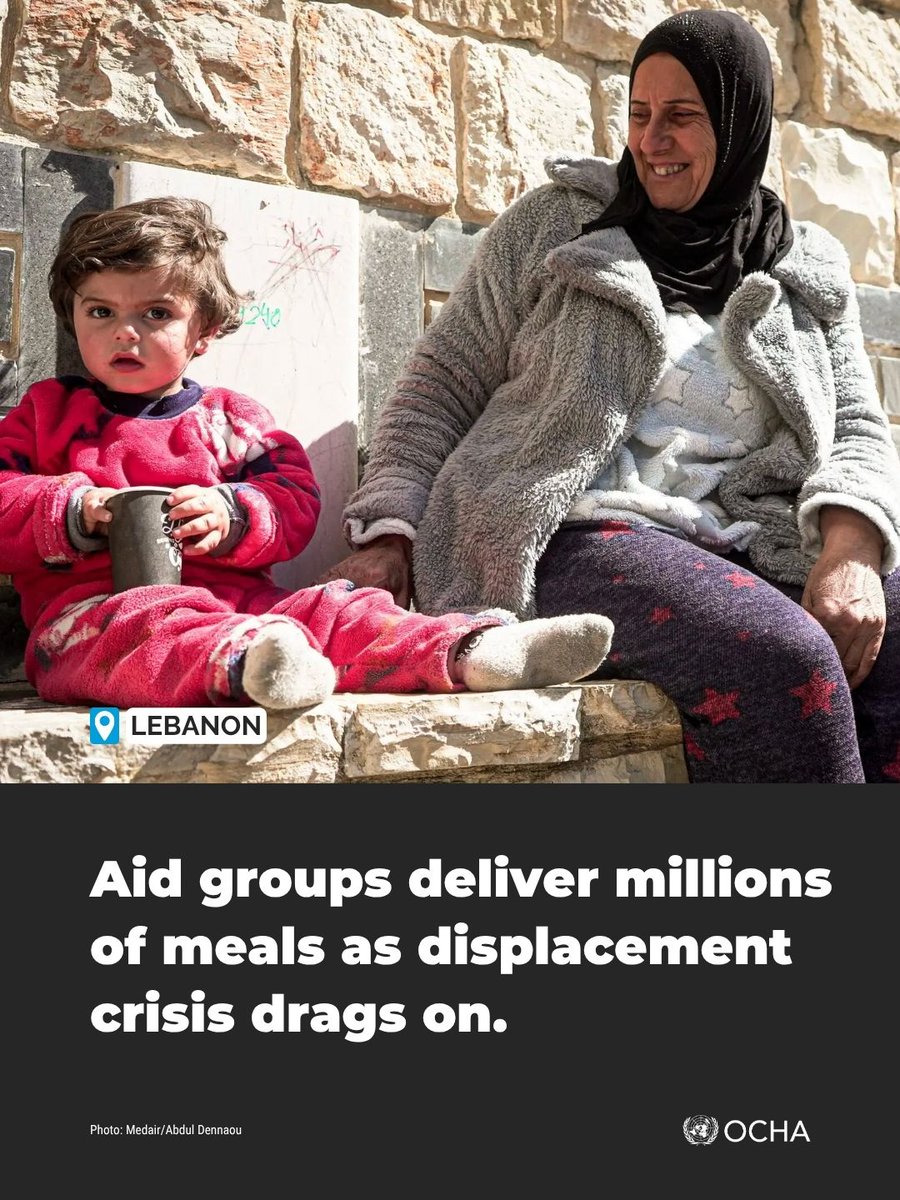UNOCHA's tweet image. The situation in #Lebanon remains fragile despite the ceasefire.

More than 115,000 people remain displaced, with homes destroyed and uncertainty about returning. 

Read today's top news: bit.ly/3OOtenR