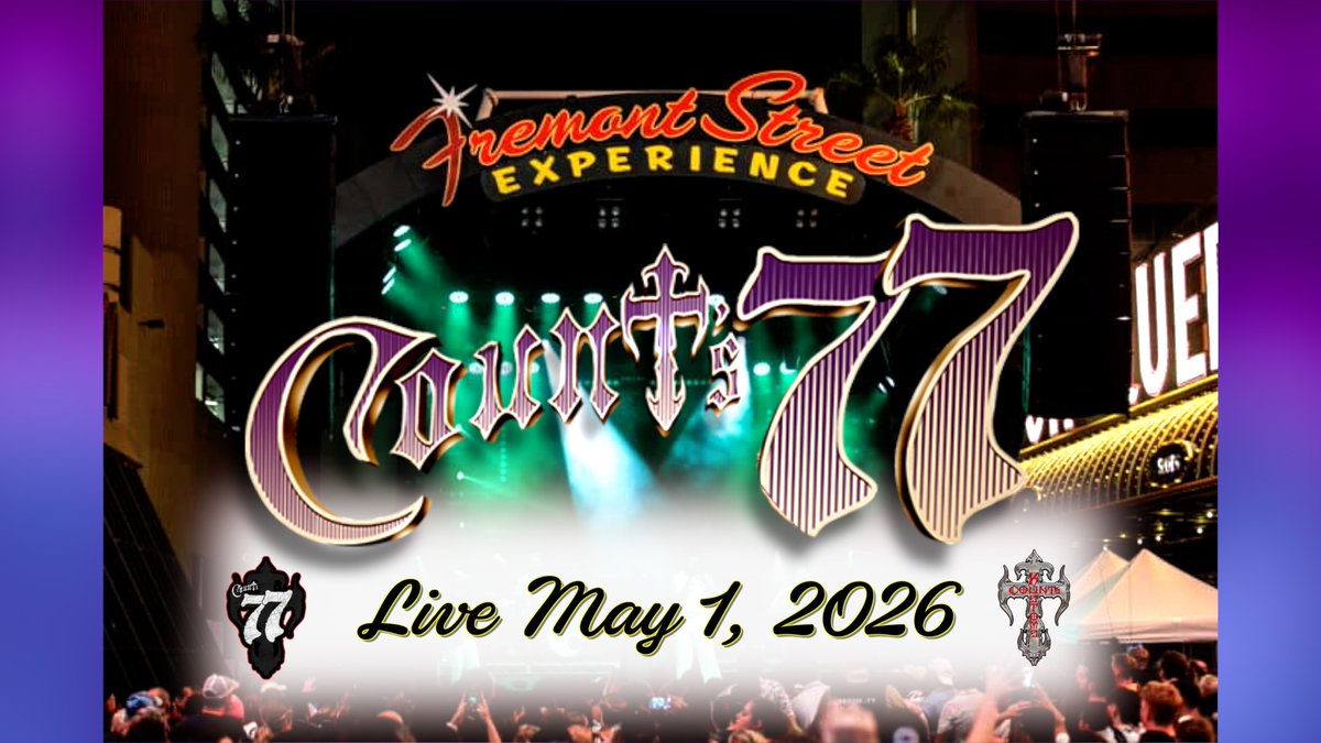 CountsKustoms's tweet photo. Catch The Mighty @COUNTS77 this Friday, May 1 at Fremont Street Experience in Las Vegas for a FREE SHOW! They take the Main Street/1st Street stage at 9pm, so come out and rock with us Vegas! @DannyCountKoker @StoneyCurtis77 @BarryBarnes77 @zito_john #fremontstreet #counts77 https://t.co/NhxKD4vk2r
