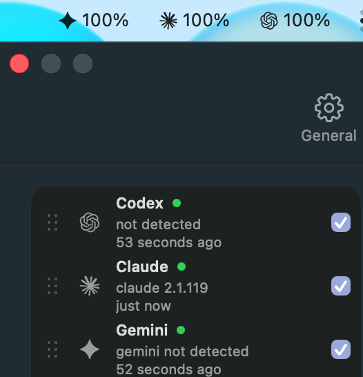 mattorb's tweet photo. Ooof.

Bingo? Achievement unlocked??? . . . No remaining usage across Codex, Claude, and Gemini.

MacOS menubar app is 'CodexBar'. https://t.co/eJTwZjwzW7
