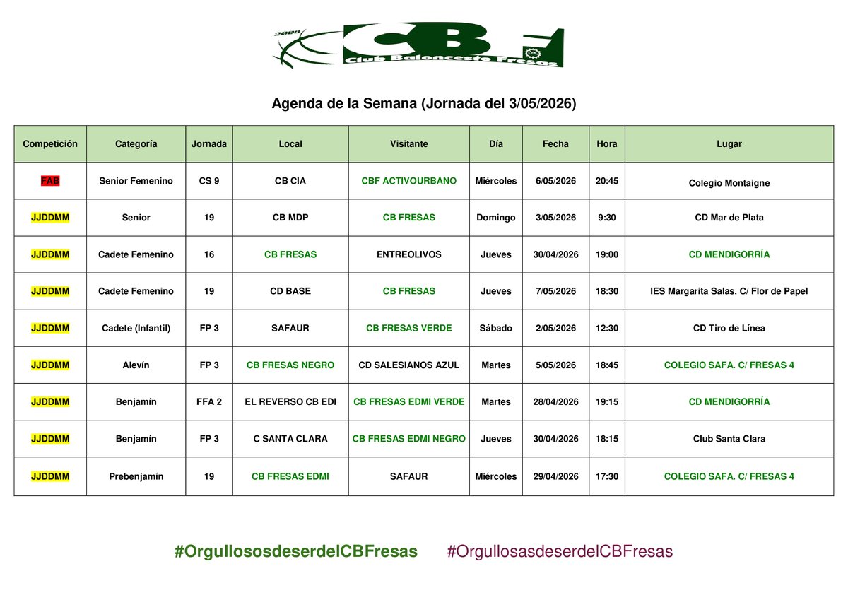 CBFresas's tweet photo. CB FRESAS: AGENDA de ENCUENTROS de la SEMANA (Jornada del 3/0... https://t.co/CAWkYlZ1FB https://t.co/VRMPOib7LG