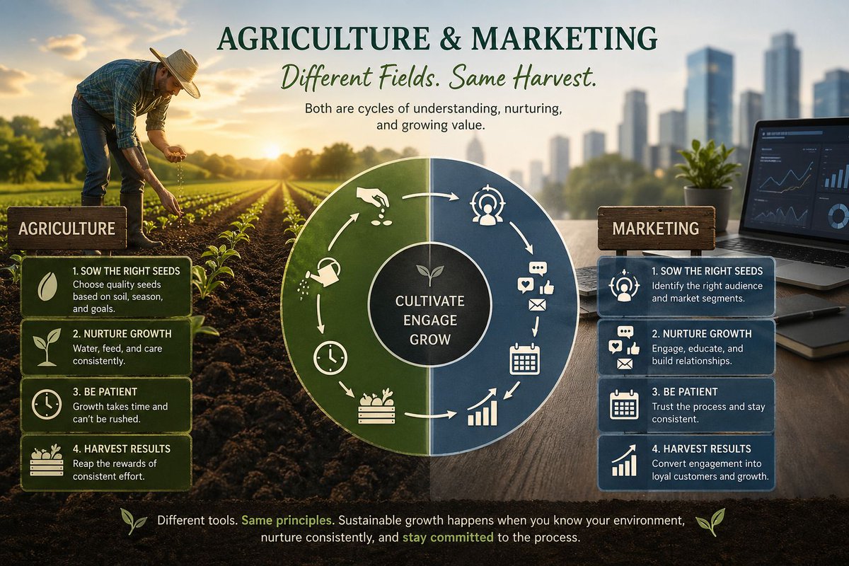 BrohiShaheryar's tweet image. Agriculture and Marketing are the same game, just different fields. You sow strategies in fertile mkt segments, nurture them with consistent engagement, and patiently cultivate the growth until it’s time to harvest conversions.

#MarketingStrategy #Agribusiness #Sustainability