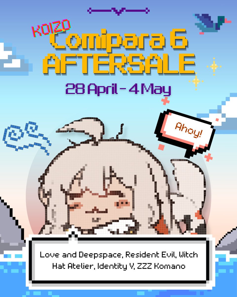 _koizo's tweet photo. [🔁&amp;❤️ are appreciated!] 
🎏Koi's #comipara6 Aftersale! (1/3)

🗓️ 28 April - 4 May 2026
📦 JNE REG /🍊
💫 LADS, Resident Evil, Witch Hat Atelier, IDV, ZZZ Komano

🔗Order Link :
https://t.co/wX6Ev4dsPm

#comipara6catalogue #re9 #komanomanato https://t.co/SLZtyffkZl