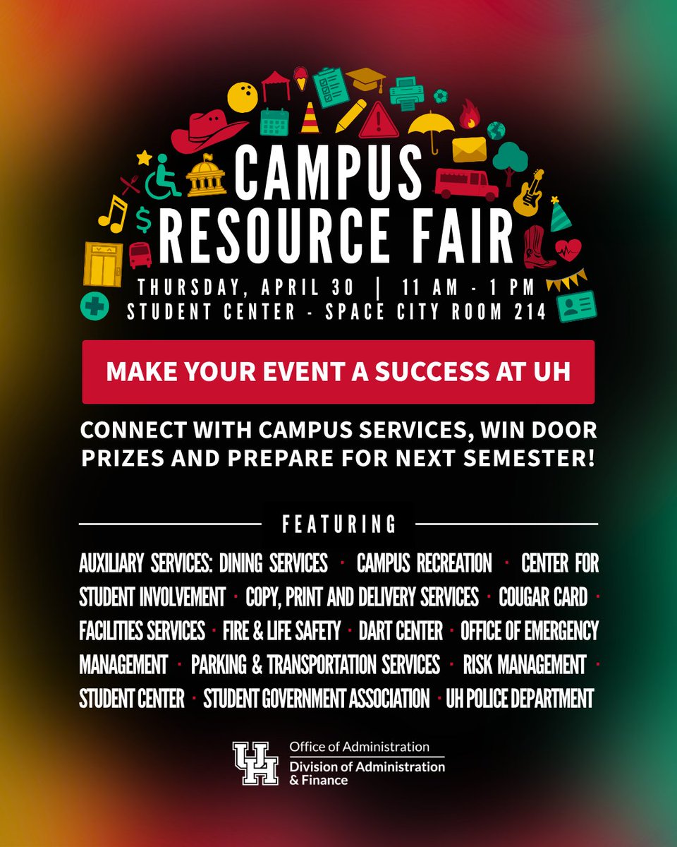 uhparking's tweet photo. Join us this Thursday, April 30, at the Campus Resource Fair! Learn more about how we can help you plan your next event at UH. https://t.co/88MSRbxFBY