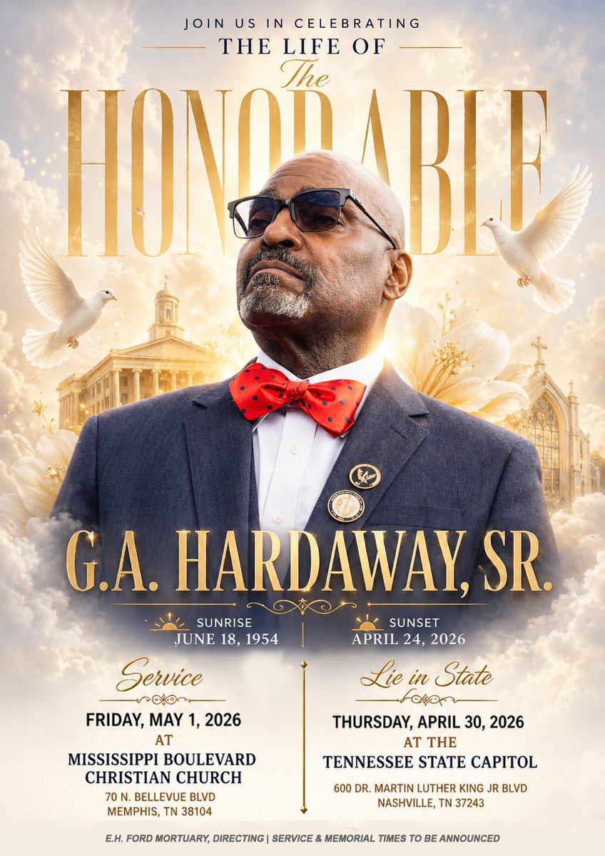 TorreyHarris901's tweet photo. The Family of Tennessee State Rep. G.A. Hardaway Sr. Announces Service Arrangements. ✨ https://t.co/eRYZtUxj7R