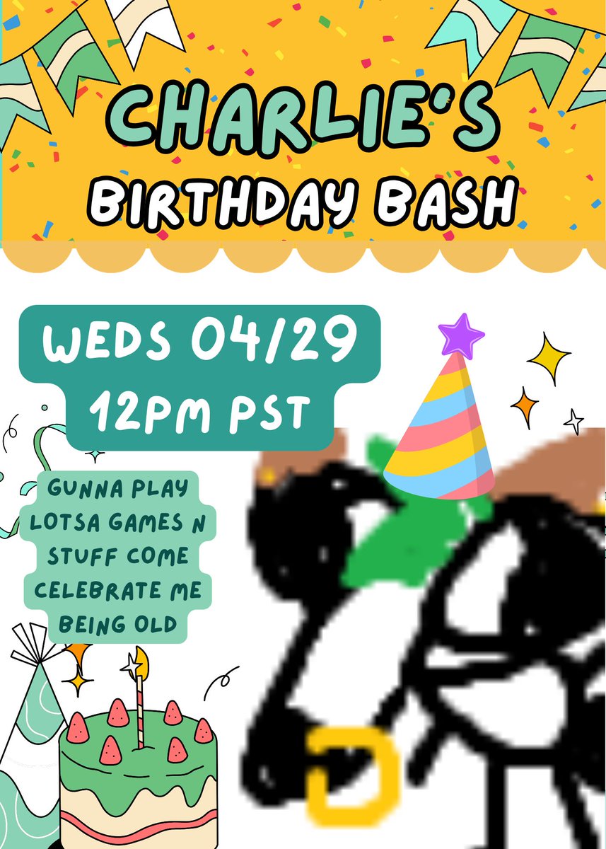 beansprig's tweet photo. MY BIRTHDAY IS WEDNESDAY !!!

im gunna be doing a longer stream full of games and fun and friends on wednesday starting at 12pm pst !!

BE THERE!! 

BIRTHDAY !!!!! https://t.co/0dhgBbUsji