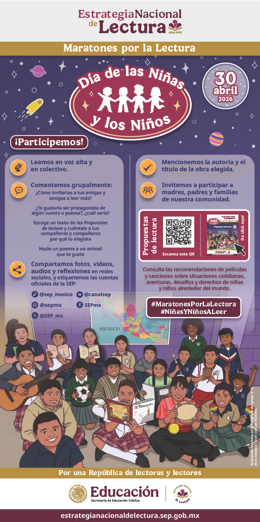 ConocerMx's tweet image. La Secretaría de Educación Pública #SEP, a través de la Autoridad Educativa Federal en la Ciudad de México #AEFCM, te invita a participar en los Maratones por la Lectura con motivo del Día de las Niñas y los Niños, el próximo 30 de abril de 2026.
📷 Leamos en voz alta y