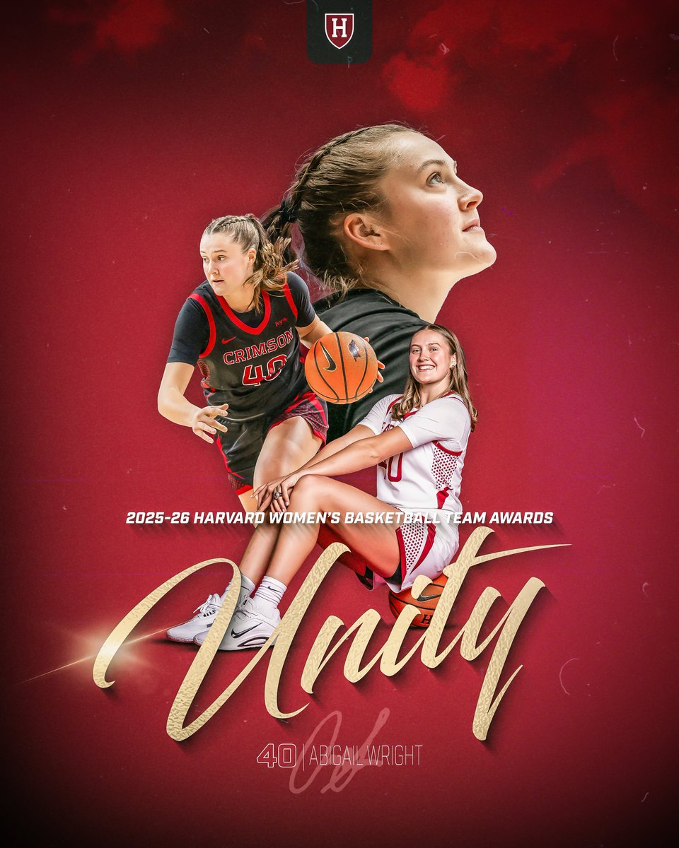 HarvardWBB's tweet image. Unity Award Winner.

Abigail Wright was the 2025-26 Unity Award winner. The award is given annually to the player who exemplifies our core value of "Unity" to its fullest, keeping the program connected and together.

#GoCrimson x #BelieveIt