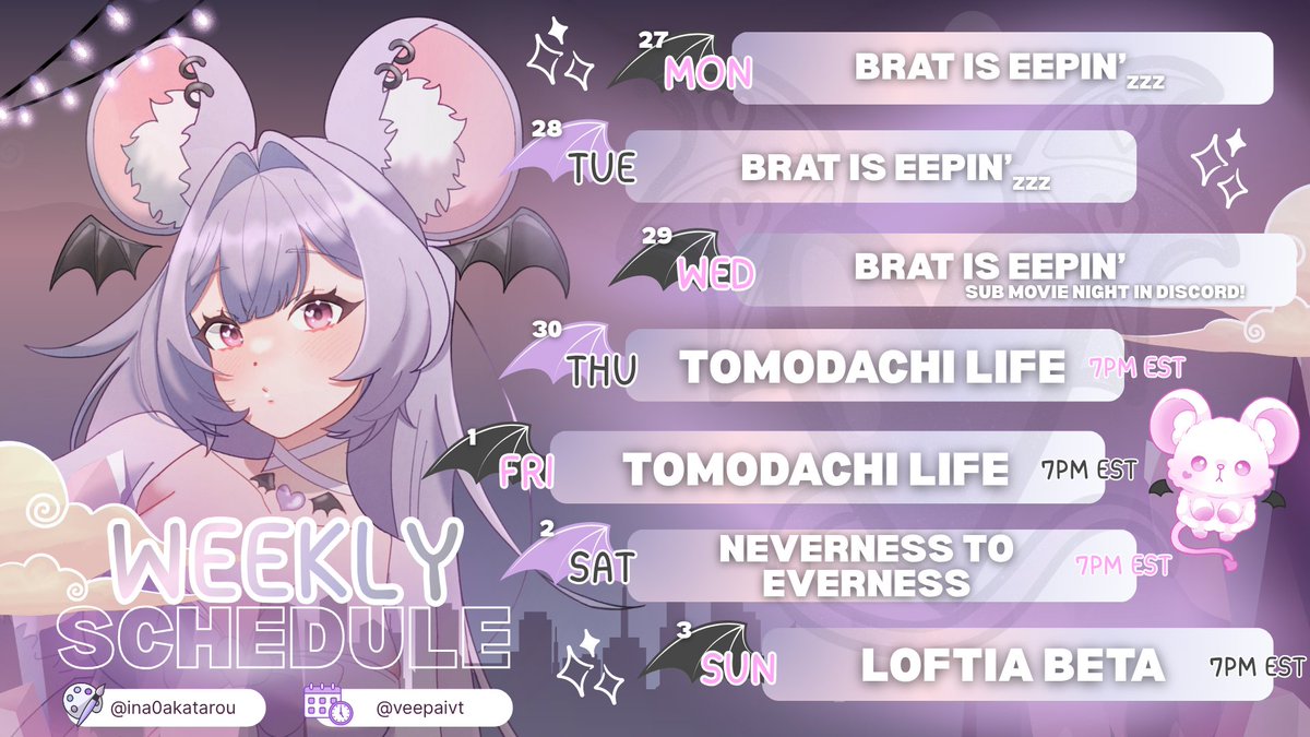 veepaivt's tweet image. brat stream schedules are back —̳͟͞͞ᘛ⁐̤ᕐᐷ  
꒰apr. 27 - may 03꒱  

⤷ LOVE &amp;amp; DRAMA ON BRAT'S NEST ISLAND .ᐟ 
⤷ FINALLY GET TO TRY WAIFU GTA .ᐟ 
⤷ MORE LOFTIA BETA COZINESS .ᐟ  

♡ / ⟳  appreciated!   
꒰#bratstream #vtuber꒱