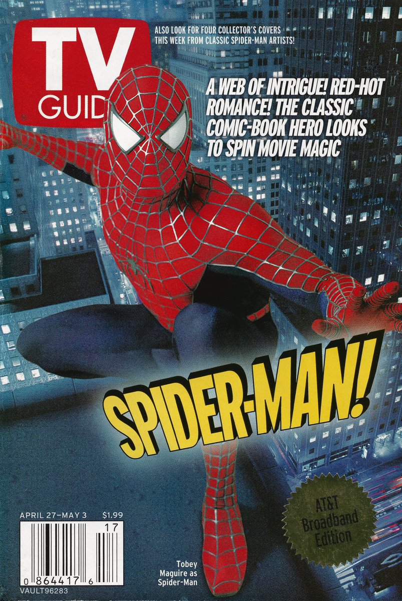 VAULT96283's tweet photo. April 27th, 2002
Spider-Man and Green Goblin featured in the latest TV GUIDE, ‘Spider-Man’ set to release May 3rd, this coming Friday. https://t.co/cDZIKDj5Mj
