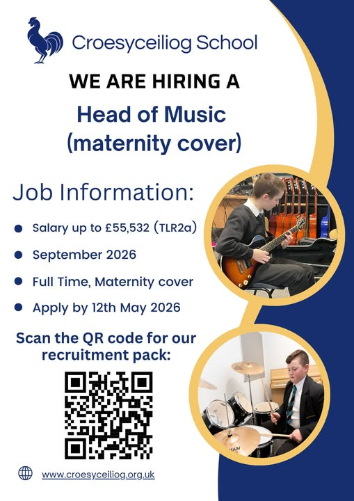 croesyschool's tweet photo. Come and join the excellent team at Croesyceiliog: for more information regarding the post of Head of Music (maternity cover), please see the advert here: https://t.co/NUpvIh3U2d https://t.co/ZIckUYyqly