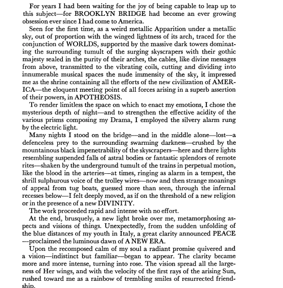 dlondonwortel's tweet image. In which the artist Joseph Stella goes fucking delirious talking about the Brooklyn Bridge. 

For reals though, I wish more people spoke like this about things they liked.