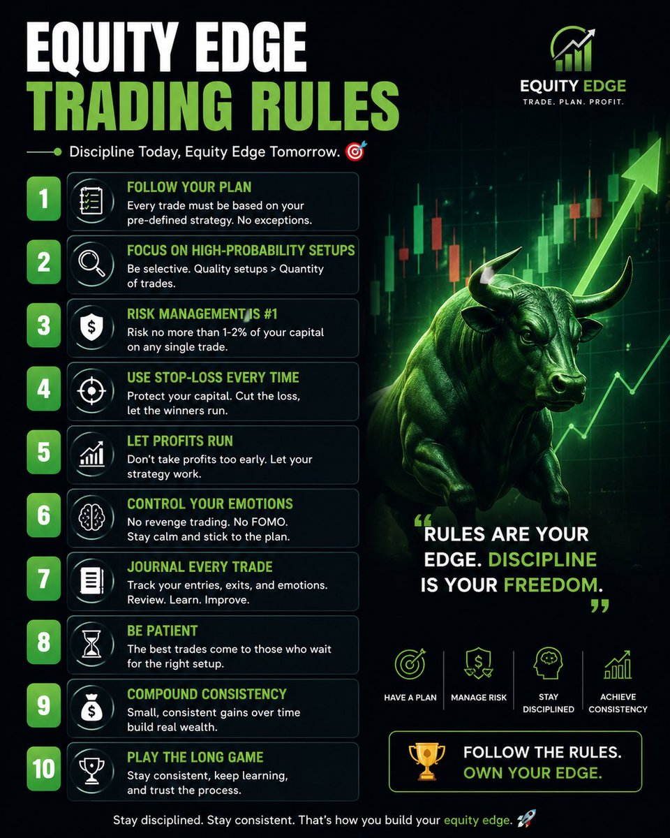 Awelmo1's tweet image. Trade smart with @EquityEdgeUK 

Discipline, Emotions
Risk Management = Survival 
Consistency = Profits 

Follow the rules. Build ur edge.

#Forex #Trading #Discipline #EuityEdge