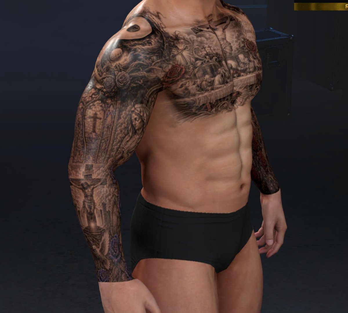 TattooQueen2k's tweet photo. Religious themed tattoo set for @PrinxeOfPain  #CommissioneOpen #wwehalloffame #wwe #WWEShop #wrestlemania2026 #wrestlemaina https://t.co/PxfALzu3JE