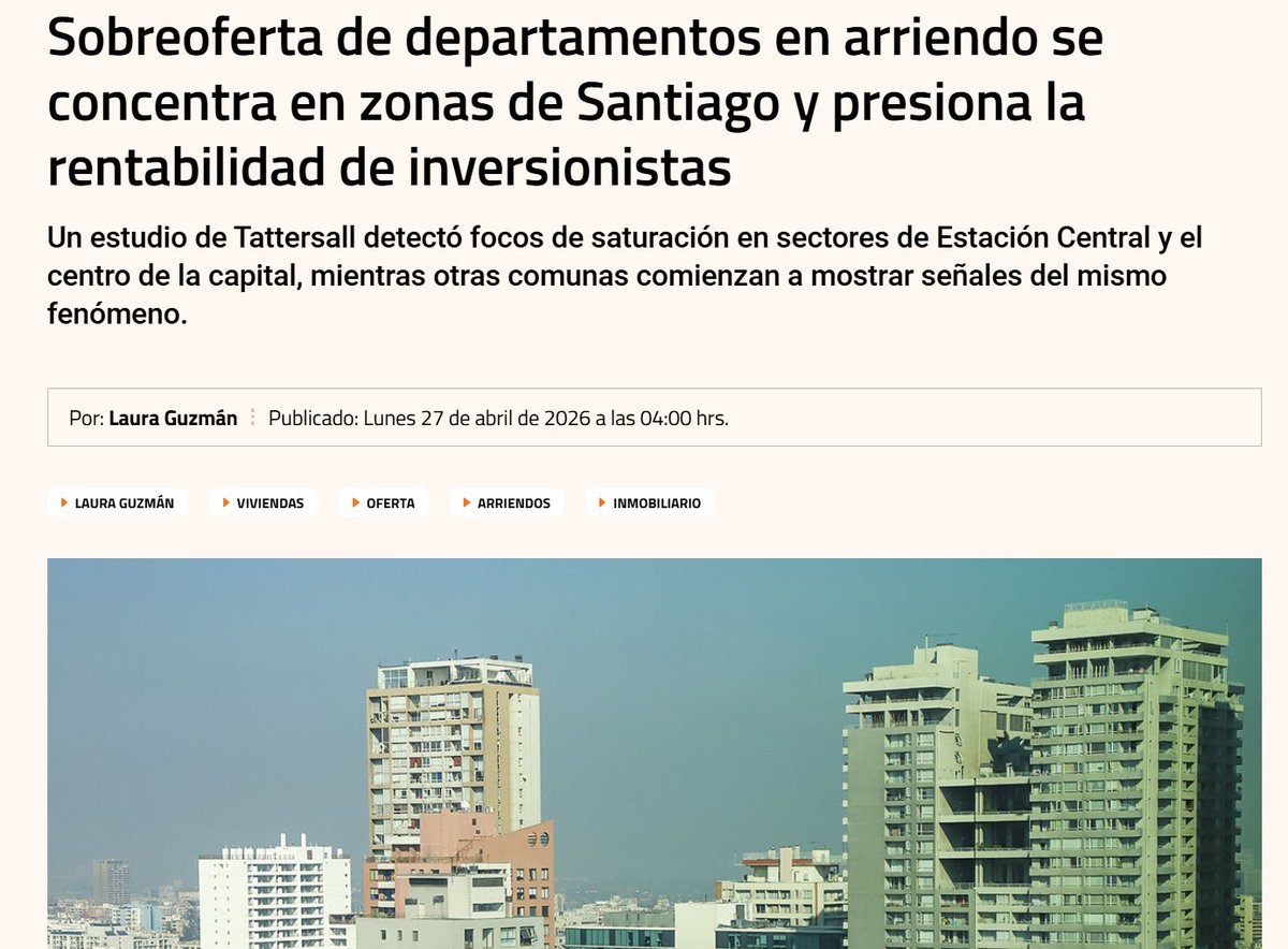 ElenoAM's tweet photo. En Santiago de Chile, los precios del alquiler van a la baja (sin necesidad de regulaciones y leyes inquilinarias) gracias a la construcción masiva de vivienda.

Para acabar con la especulación inmobiliaria y bajar los precios se requiere construir; no restringir. https://t.co/hU578e9ePL