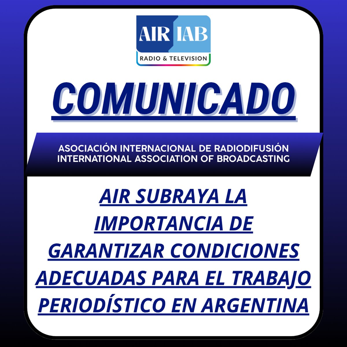 📢La AIR sigue con atención las restricciones al ingreso de periodistas a la Casa de Gobierno en Argentina

📄 El comunicado oficial puede verse en español, inglés y portugués en el hilo.