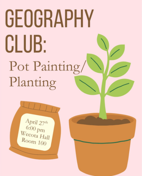 SDStateGeo's tweet photo. TONIGHT: Join Geography Club for Pot Painting &amp; Planting! 🎨🌱
6:00 PM | Wecota Hall 100 FREE PIZZA included! 🍕
Don't miss out on a chance to decompress and take home some new greenery. See you in Wecota! https://t.co/rsWUeTZRh6
