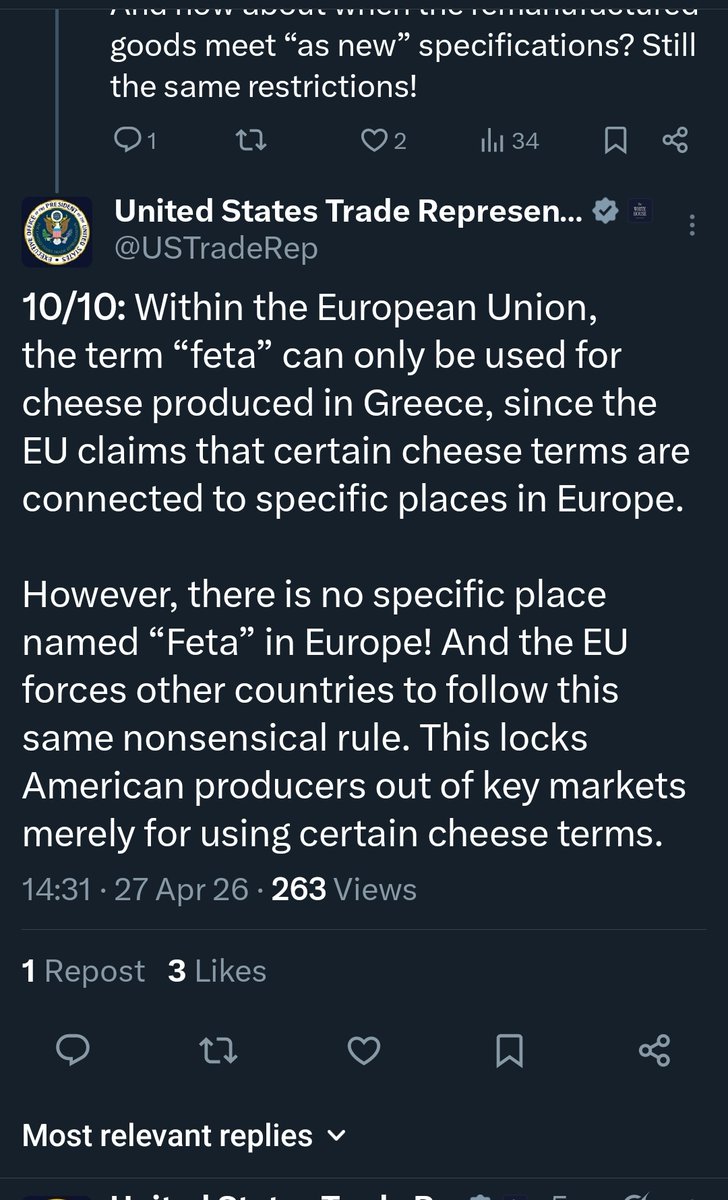 "Δεν υπάρχει μέρος με το όνομα Φέτα στην Ευρώπη"

(Δεν υπάρχουν τόσο εντελώς ηλίθιοι σε όλον τον πλανήτη όσο όλοι στην κυβέρνηση Τραμπ)