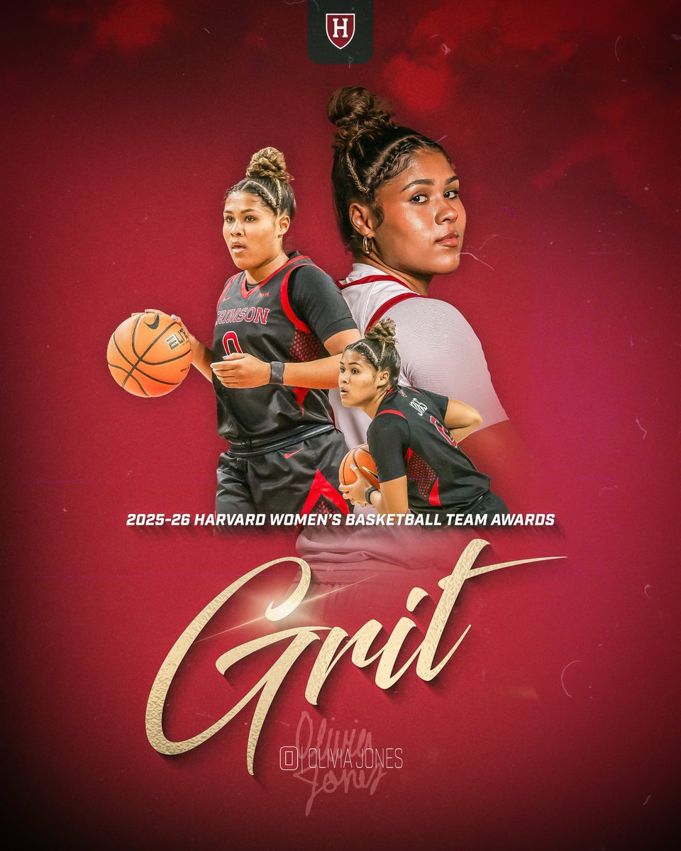 HarvardWBB's tweet image. Grit Award Winner.

Olivia Jones was the 2025-26 Grit Award winner. The award is given annually to the player who exemplifies our core value of "Grit" to its fullest - doing whatever is asked for the betterment of the program.

#GoCrimson x #BelieveIt