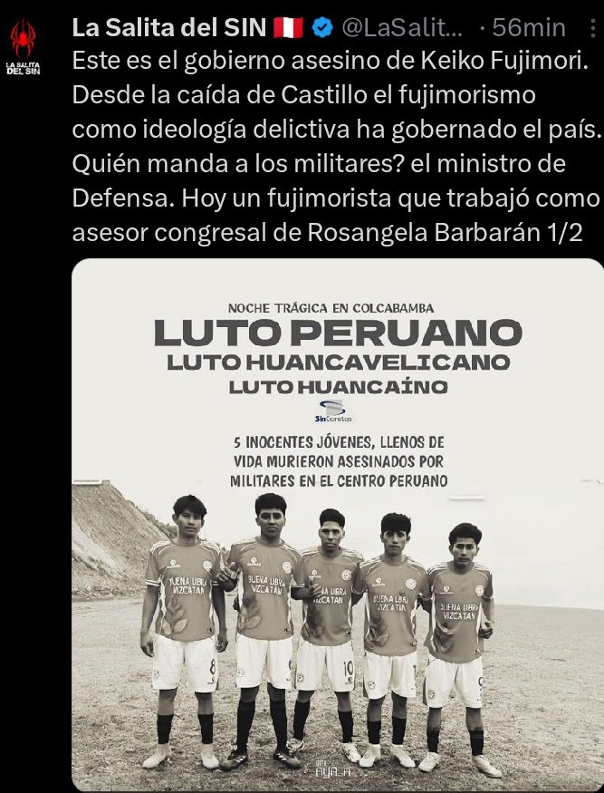 Ya le empezó a arder el p0t0 a alguien y quiere meter miedo, todo es acusar, adoran los muertos para poder generar contenido putrefacto como sus podridas mentes
<a href="/LaSalitadelSin/">La Salita del SIN 🇵🇪</a>
