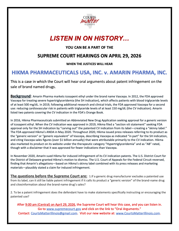 CourtsMatterIL's tweet photo. SCOTUS hearings were monitoring: CISCO SYSTEMS, INC. v. DOE I, Apr. 28; HIKMA PHARMACEUTICALS USA, INC. v. AMARIN PHARMA, INC., &amp; MULLIN v. DOE, Apr. 29. Visit our SCOTUS Page for details on how to listen in. Oral arguments begin 9AM CST. https://t.co/mN42afOvcz. https://t.co/SIogjIcaYw