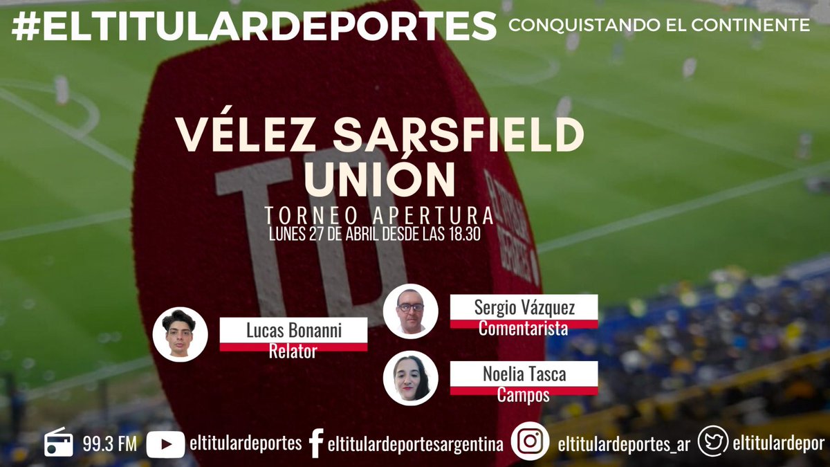 Hoy hay Torneo Apertura 

#VélezSarsfield vs. #Unión  
📻 99.3 FM
🖥️ lapoderosadigital.com.ar
📱Youtube.com/eltitulardepor…