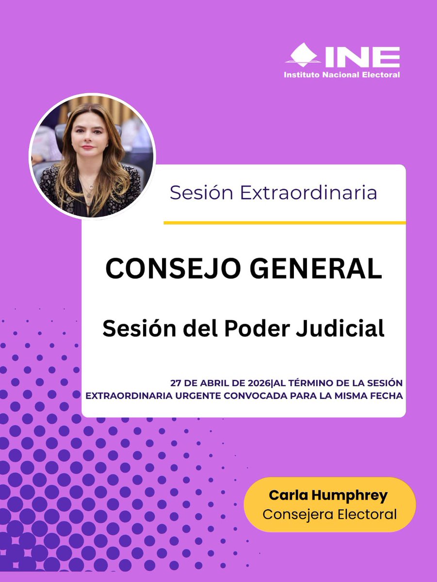 C_Humphrey_J's tweet photo. Continuamos con la Sesión Extraordinaria del Consejo General (Sesión del Poder Judicial de la Federación) del Consejo General @INEMexico. 

Comparto los puntos a tratar 📄:

Sesión Poder Judicial 🔗
https://t.co/EQdkyEGOHv

Transmisión 💻
https://t.co/SvRA97pSio https://t.co/eYZyyrZJSs
