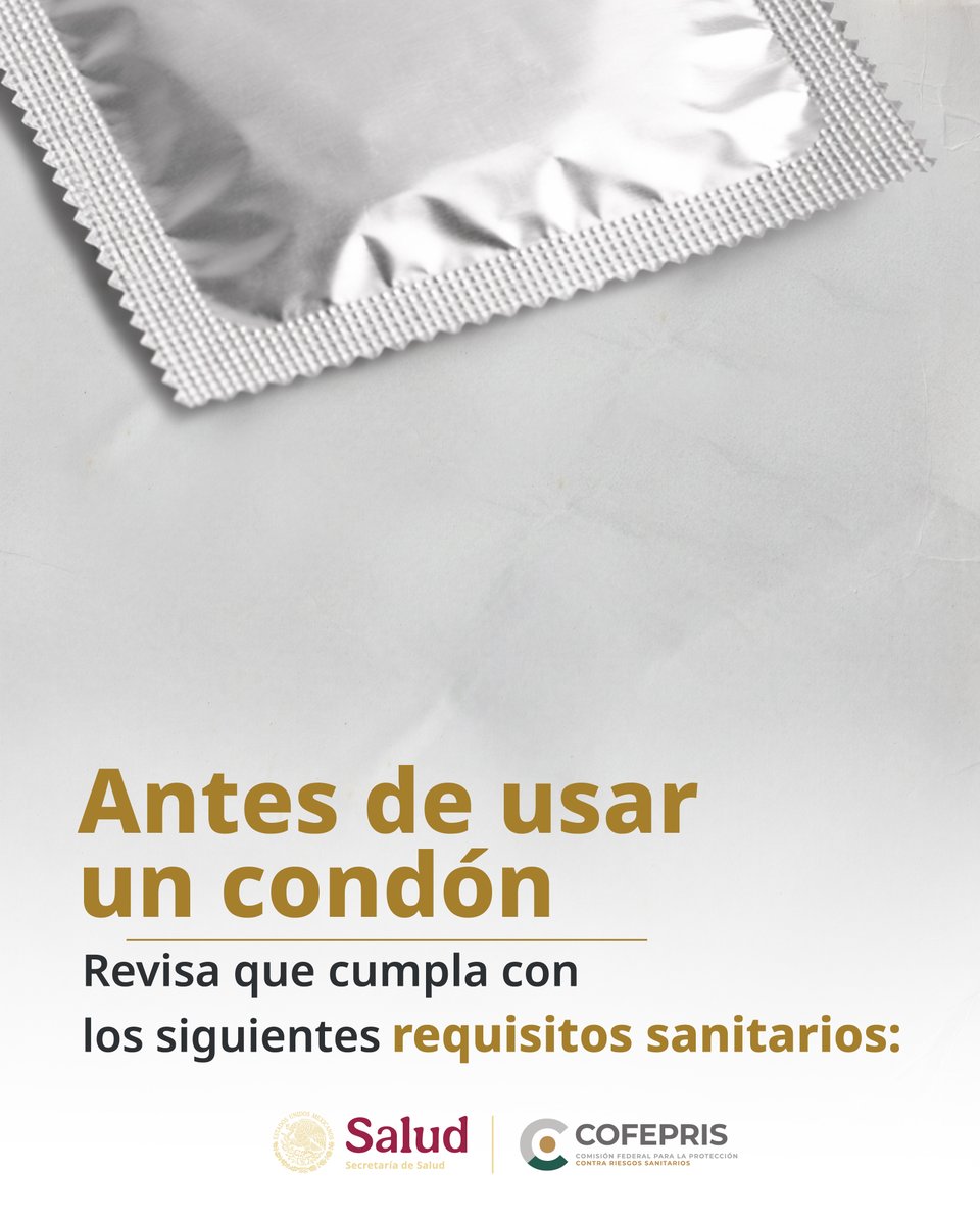 COFEPRIS's tweet image. ¡Tu #salud sexual es prioridad! 🛡️✨ Antes de utilizar un condón, verifica que el empaque este sin defectos y que su caducidad esté vigente.

Revisa siempre que cuente con Registro Sanitario de #COFEPRIS. ¡Cuídate y disfruta con responsabilidad! 🤝💖#Prevención