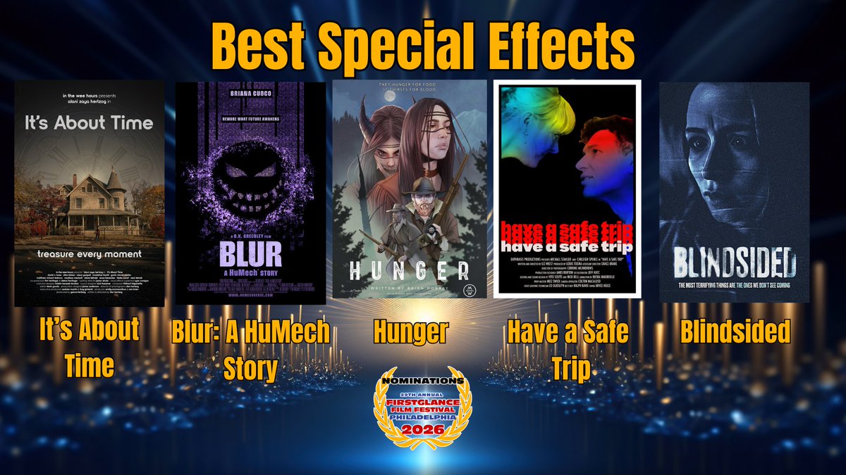FirstGlanceFilm's tweet image. Congratulations to the nominees for Cinematography, Editing, Sound Design and SPFX at the 29th @FirstGlanceFilm  #FilmFest Philadelphia
Winners will be announced during the Live Awards Presentation on May 10th
#SupportIndieFilm #Filmmaking #awardsseason