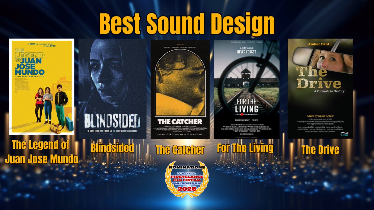 FirstGlanceFilm's tweet image. Congratulations to the nominees for Cinematography, Editing, Sound Design and SPFX at the 29th @FirstGlanceFilm  #FilmFest Philadelphia
Winners will be announced during the Live Awards Presentation on May 10th
#SupportIndieFilm #Filmmaking #awardsseason