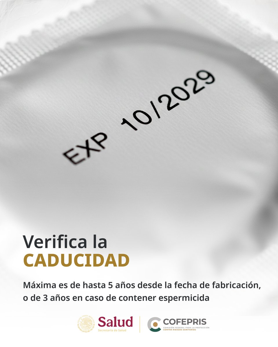 COFEPRIS's tweet image. ¡Tu #salud sexual es prioridad! 🛡️✨ Antes de utilizar un condón, verifica que el empaque este sin defectos y que su caducidad esté vigente.

Revisa siempre que cuente con Registro Sanitario de #COFEPRIS. ¡Cuídate y disfruta con responsabilidad! 🤝💖#Prevención
