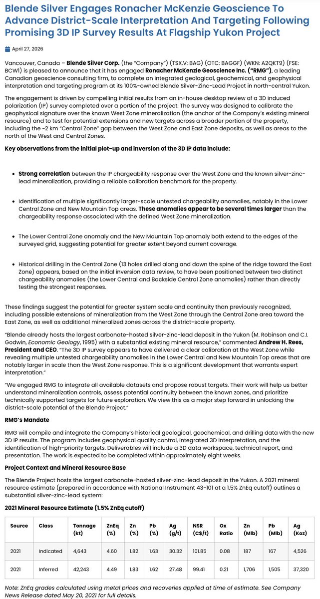 peterepstein2's tweet image. Blende Silver flying under the radar. Read below, and remember this already has &amp;gt; 95M #silver eq. ounces (at spot prices). #Zinc is big for Blende, and Zn is +30% in the past year. Not up as much as Ag +130%!! but still strong... @BlendeSilver $BAG.v This is a safe #Yukon project