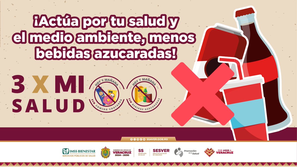 PromoSaludVer's tweet image. 🧐 ¿Sabías que una lata de refresco tiene hasta 12 cucharadas de azúcar?

🥤❌ El cambio empieza con lo que decides tomar hoy 💧

✅ Cambiar el refresco por agua natural es la mejor opción ya que cuidas tu peso, proteges tu corazón y reduces basura plástica.

#3XMiSalud #PromoVer