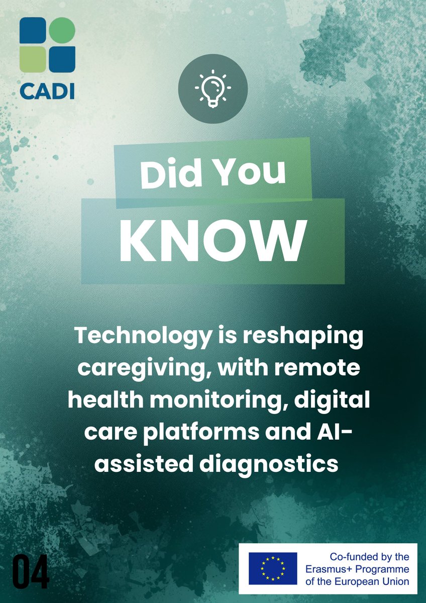 CADI_Project's tweet photo. 🌟 CADI Weekly Fact - 4

From remote health monitoring to AI-assisted diagnostics, technology is transforming how we support and care for others - making it smarter, faster, and more accessible.

#DidYouKnow #Caregiving #WeeklyFact #CADIProject https://t.co/Ez6v3TKFuf