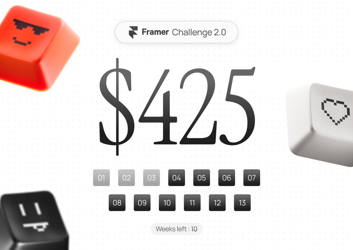 framerwizard's tweet photo. Week 03. $425 on the board. 2.1% there.
Signed a project. First payment in🥂

11 weeks to $20K . It's moving:)
#FramerChallenge https://t.co/AKQIrP8t8k