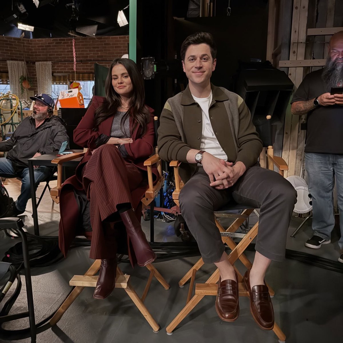Selena Gomez with David Henrie on the set of season 3 of Wizards Beyond Waverly Place
