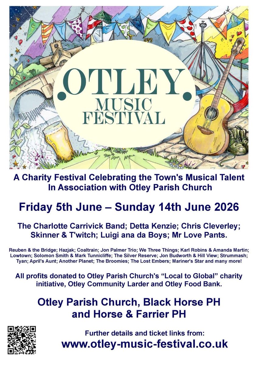 musicleeds's tweet photo. Save the date for Otley Music Festival 5th-14th June! 

The festival will be run across 3 venues: Otley Parish Church, The Black Horse and the Horse &amp; Farrier and most sessions will be “pay as you feel” to make it accessible to all.

Find out more here 👉 https://t.co/muqfxcOHC2 https://t.co/XSy6LEKU8F