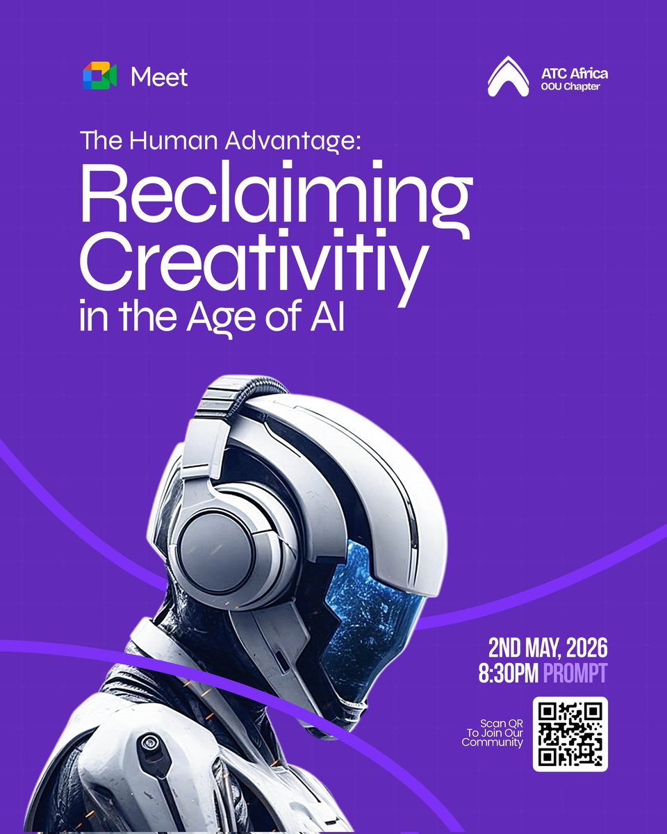 ATCafrica_OOU's tweet photo. What's the one thing AI can never replace?
Join us for The Human Advantage: Reclaiming Creativity in the Age of AI!

🔗 Register below:
https://t.co/YcKNjQowyT

🔗 Community Link:
https://t.co/VdvVovjt0D

#HumanAdvantage #AIandCreativity #FutureOfWork #VirtualEvent https://t.co/3aOsQscLCU
