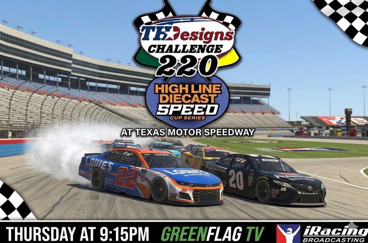 iRaceSpeed's tweet photo. Two races left in the https://t.co/RzGUHy9wDQ SPEED Cup Series regular season.  Be sure to tune in Thursday for the action broadcasted by GreenFlag TV on YouTube. Coverage starts at 9:15 Eastern.
#iracing #SimRacing #eNASCAR https://t.co/PqzTB94HIE