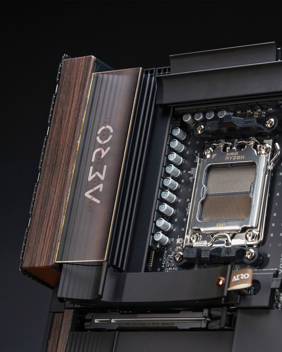 AorusOfficial's tweet photo. #X870E AERO X3D DARK WOOD pairs flagship power with deep wood-inspired design, bringing a more grounded, studio-ready presence to modern setups, built for creators who value both performance and atmosphere!🪵 https://t.co/RPbBIFeoll
